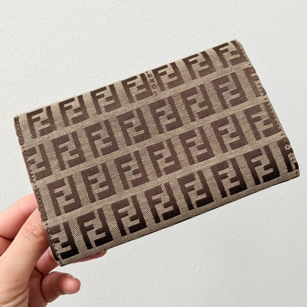 Fendi Brown Monogram Canvas Wallet with Peach Leather Accent - Picture 3 of 14